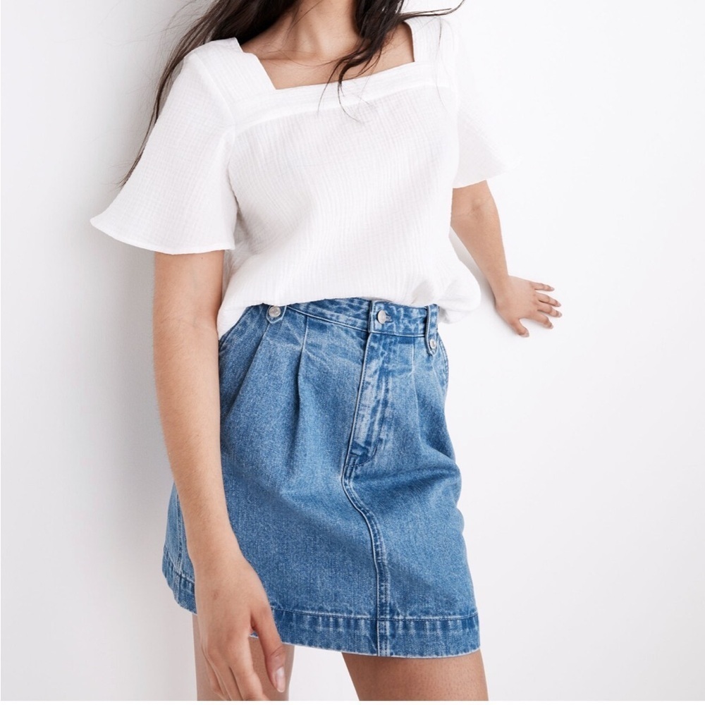 NWT Madewell Denim Pleated Mini Skirt in Upton Wash size 32 - Picture 2 of 8